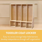 Sleekline 4-Section Toddler-Sized Coat Locker with Bench, Kids Furniture, Natural