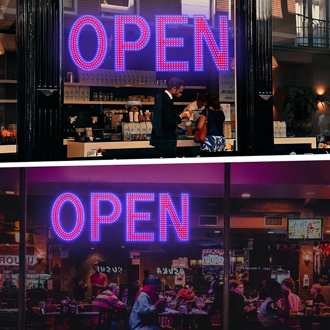 Open Sign for Business, 40"x14" Dimmable Large LED Open Signs with Hanging Installation for Bar Pubs Store Restaurant Office Hotel Salon Red & Blue