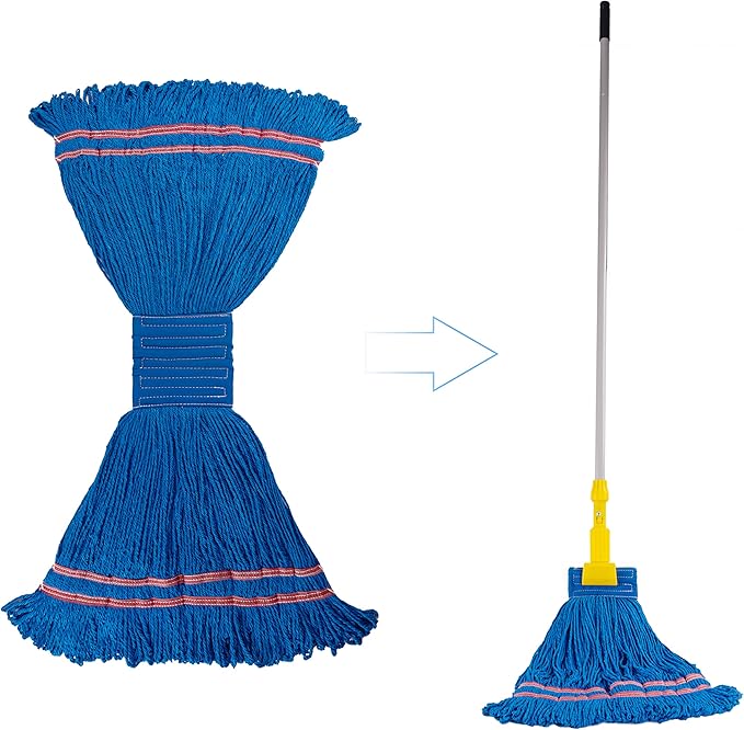 Matthew Cleaning Microfiber String Mop Heavy Duty Commercial Wet Mop Head Replacement,Excellent Absorbency,Premium Launderability,Reusable for Home,Commercial and Industrial Use(Blue,6Pack)