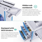 Adjustable Rolling Medical Storage Crash Cart - Includes Silent Casters, IV Pole, Needle Disposal Holder, Trash Bin & O2 Holder - Ideal Nursing Trolley for Clinics, Hospitals