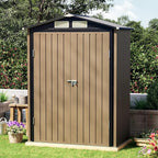 5x3 FT Outdoor Metal Storage Shed with Floor Frame, Double Door, 1 Clear Window, Tool Shed for Garden, Patio, Backyard Brown