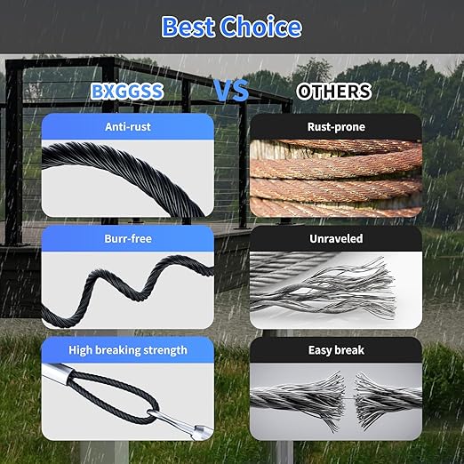 1/8 T316 Black Stainless Steel Cable – 300FT Steel Wire Rope for Cable Railing Kit and Hardware – Heavy Duty, Corrosion-Resistant, Flexible Design for DIY, Marine, and Outdoor Applications