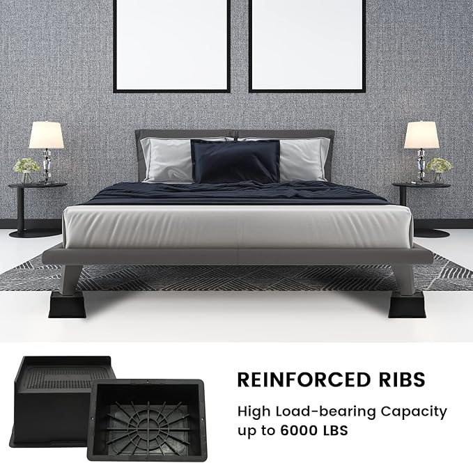 Bed Risers 4 Inch Heavy Duty, Oversized Furnitures Risers 4 inch Support 6000 lbs, Bed Table Rising Blocks, Fits for Couch, Sofa, Chair, Furniture Lifts, 4" 4 Pack