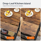 HOOBRO Kitchen Island with Power Outlet, Rolling Kitchen Cart with Drop Leaf, Island Table with Extendable Worktop and Adjustable Shelf, Kitchen Island Cart for Dining Room, Rustic Brown BF22UZD01