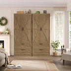 HOSTACK 70" Tall Kitchen Pantry Storage, Barn Doors Pantry Cabinet with Drawers and Adjustable Shelf, Modern Farmhouse Storage Cabinet for Kitchen, Dining Room, Living Room, Bathroom, Rustic Brown