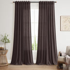 Extra Long Curtain Cocoa Coffee Morden Linen Blend Light Filtering Back Tab Curtains for Long Winodws 120 Inches Length, Semi Sheer Privacy Drapes for Living Room, 52x120 inch, 2 Panels
