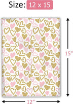 12x15 (50) Pink and Gold Hearts Valentine's Day Designer Poly Mailers Waterproof Self Sealing Tear Resistant Polymailers Large Shipping Envelopes Premium Printed Bags For Small Businesses