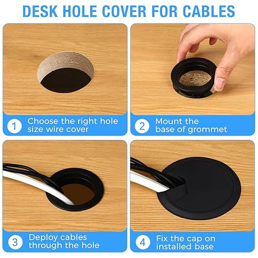 Desk Grommet 2" (50 mm), Desk Cord Hole Cover, Cable Grommet ABS Plastic, Desk Hole Grommet for Office and Home Table Cable, Detachable Adjustable Cable Cord Organizer (Light Grey 4 Pcs)