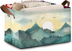 Sun Mountains Storage Basket Large 17x11.5x10.5 Inches - Collapsible Fabric Organizer Bin with Handles for Living Room, Bedroom, Blankets - Decorative Hamper with Scenic Mountain Design - Single Pack