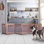 Freestanding Dog Gate Indoor,Doggie Gate Foldable Pet Gates for Doorways,Stairs or Hallways, Wooden Brown Pet Gate for The House, Pet Fence with Support Feet Included,24 "Height-6 Panels