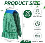 Hushee 20 Pack Large Microfiber Tube Mop Heads 18 oz Heavy Duty Commercial Industrial Wet Mop Head Refill Reusable Machine Washable Looped End Mopheads for Hardwood, Tile, Laminate Floors, Green