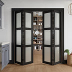 Bifold Doors for 72" x 80" Opening, 3-lite Tempered Frosted Glass Closet Folding Doors with Hardware kit Included, Easy Assembly, Black
