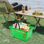 12PCS Green Plastic Shopping Baskets with Handles, Portable Retail Baskets Grocery Basket with Handles,18L Hand Shopping Basket Set for Stores, Supermarket, Retail, Groceries Carrying