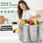Fab totes Reusable Grocery Bags, Large Foldable Shopping Tote Bags with Reinforced Handles & Hard Bottom,Water Resistant Grocery Bags for kitchen,Picnic,2 Pack, Grey