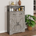 Small Farmhouse Storage Cabinet with Barn Doors, Farmhouse Kitchen Pantry Cabinet, Tall Coffee Bar with Storage, Hutch Cupboard for Kitchen, Laundry, Living Room, Washed Grey