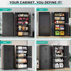 Metal Storage Cabinet with 3 Adjustable Shelves,Garage Storage Cabinet with Lock,Black Metal Cabinet with Locking Doors,Steel Cabinets 4 Doors,71" Lockable Storage Cabinets for Garage,Home,Office