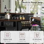Rolling Kitchen Island with Two-Tier Bar Counter and Power Outlets, 3 Drawers & 4 Door Shelves, Mobile Kitchen Cart with Storage Cabinets & Locking Wheels for Dining Room & Kitchen, 53-Inch, Ash Black