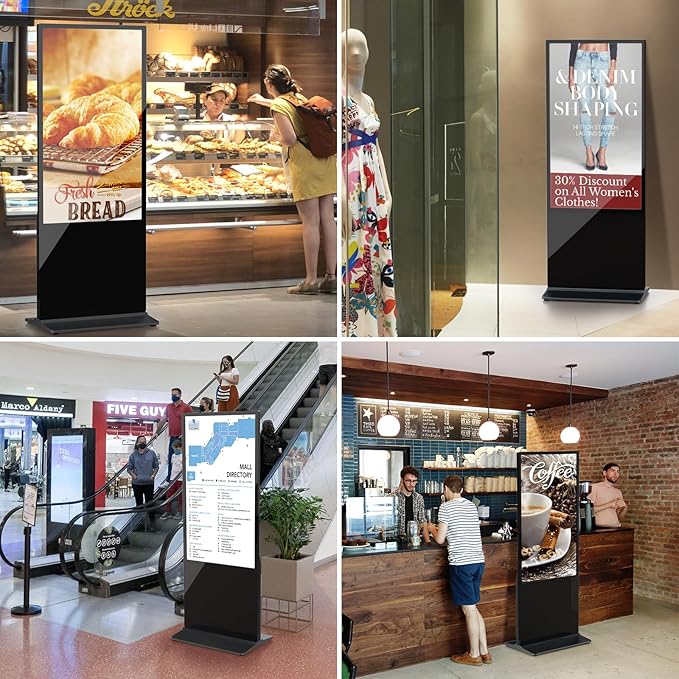 HLEC 43'' Indoor Floor-Standing Digital Signage Interactive Display, 4K NonTouch-Screen Advertising Display LCD Kiosk, Commercial Android Smart System, CMS Software, HDMI/USB Input＆Out/WiFi(4+64G)