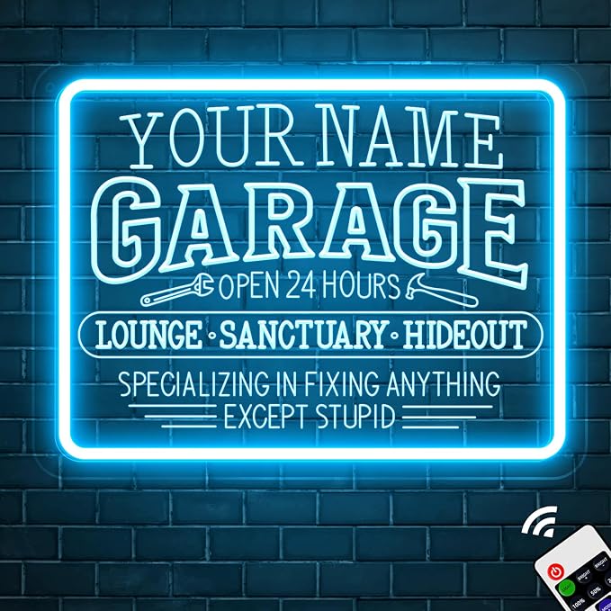 Custom Garage Neon Sign, Handmade Dimmable Personalized Garage Gifts for Dad Men, Durable Customizable Garage Led Light Sign for Business