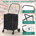 YITAHOME Folding Shopping Cart with Liner, Foldable Grocery Cart with Wheels for Seniors, Portable Collapsible Utility Carts for Shopping, Groceries, Laundry & Storage