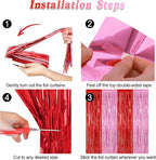 2 Pack Backdrop Curtains, 3.28 Feet x 7.05 Feet Red Pink Backdrop, Metallic Fringe Curtains Tinsel Backdrop Party Streamer, Babie Backdrop Valentines Day Happy Birthday Party Supplies Decorations