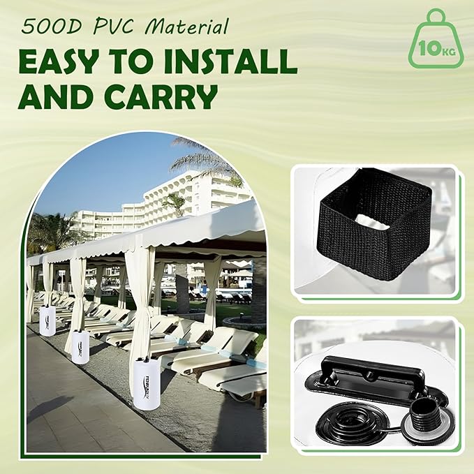 Canopy Water Weight Bag,88 LBS Gazebo Tent Water Weights Set of 4 Leg Weights for Carport, Pop Up Canopy,Tent,Gazebo（White）