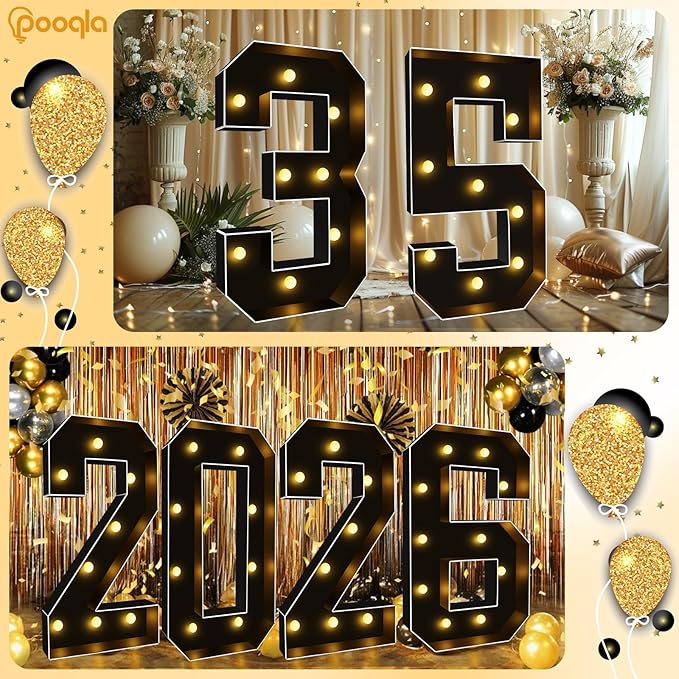 Pooqla 3FT Marquee Light Up Numbers, Black Lighted Party Decor for her him Women Men, Giant Mosaic Light Up Numbers for 8th 18th 80th Birthday Anniversary Decoration, Number 8