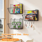 X-cosrack Metal Wire Basket Wall Mount, 3 Tier Wall Storage Organizer with 5 S Hooks, Kitchen Fruits and Vegetables Bin Toys Organizer Hanging Basket Black (S (10.83" L x 10.63" W x 30" H))