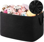 95L Extra Large Blanket Basket with Lid, 24" x 16.9" x 14.2" Woven Storage Basket for Living Room, Rectangle Nursery Blanket Storage for Toys, Towels, Dirty Clothes, Black
