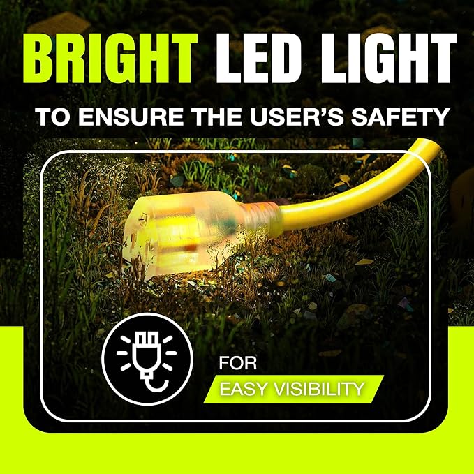 25ft Outdoor/Indoor Extension Cord 16/3 Gauge Heavy Duty 3 Prong SJTW, Waterproof, Flexible Cold-Resistant Long Power Cord,125 Amp 1625W, Yellow by LifeSupplyUSA