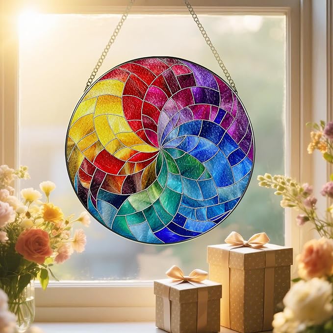 Rainbow Spiral Ornament: Stained Glass Suncatcher, Sun Catchers Indoor Window, Stained Glass Window Hanging, Christmas Ornament, Gifts for Christmas, Mother's Day, Housewarming, Birthday
