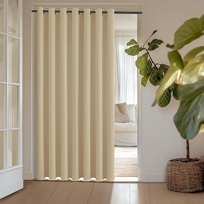 ChrisDowa Room Divider Curtain 90 Inches Long, Wide Blackout Sliding Door Curtain for Bedroom, Room Darkening Privacy Window Drape for Patio Door (1 Panel Set, Biscotti Beige, 100 x 90 Inch)