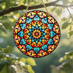 Acrylic Stained Panel Hanging-Radiant Floral Display Round Window Hanging Ornament,Wall Art Panel for Indoor/Outdoor Decor,Gift,Birthday for Women, Men, Wife, Aunt, and Mom 7.8in