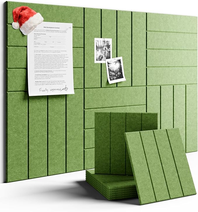 Felt Bulletin Board Tiles Large 48" x 36" Cork Board Alternative-6 Pack with 40 Adhesive Tabs, Thick Slat Wall Panels for Office Decor, Push Pin Board Wall Organizer Alternative-Kelly Green