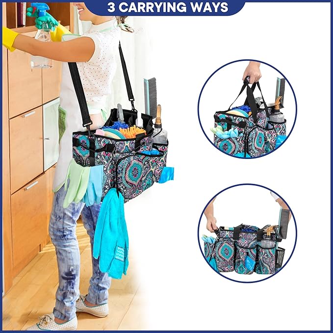 LoDrid Large Professional Cleaning Caddy with Detachable Divider, Supply Organizer with Handle and Shoulder Strap, Cleaning Bags for Housekeepers & Cleaners, Totem