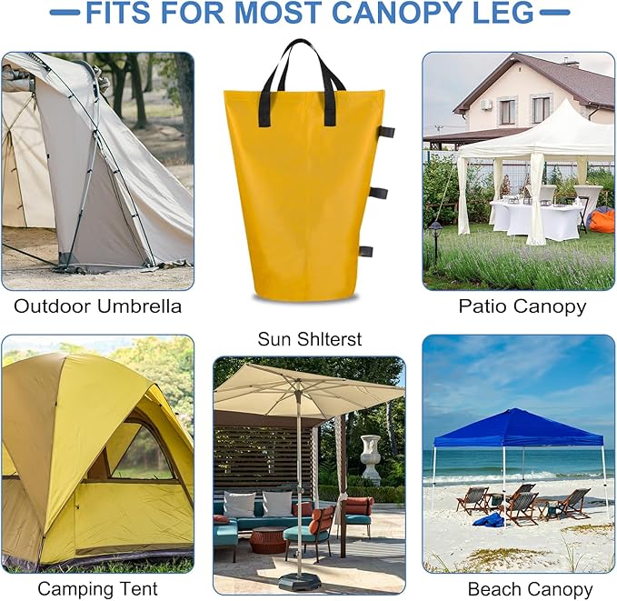PATIKIL Canopy Weight Sand Bags, 4 Pack 112 Lbs Total Extra Large Weights Bags Waterproof Tent Leg Weights Sandbags for Outdoor Canopy Tent Sun Shelter Patio Ladder Yellow (18x9")