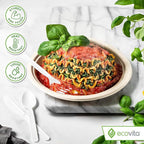 Ecovita 100% Compostable Knives - 500 Large Disposable Utensils (7 in.) Bulk Size Eco Friendly Durable and Heat Resistant Alternative to Plastic Knives with Convenient Tray