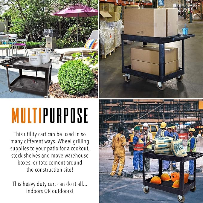 Stand Steady Original Tubstr XL Outdoor Cart with Heavy Duty Wheels - Two Shelf Utility Cart Supports up to 500 lbs, Tub Carts with Deep Shelves and Shock Absorbent Wheels (Black, 45.5in x 24.5in)