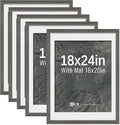VCK 18x24 Poster Frame 5 Pack - Grey, High-End Wood Picture Frames with Polished Plexiglass, Display 16x20 Photo with Mat or 18x24 without Mat, Art Gallery-Quality, Wall Hanging, Grey