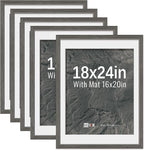 VCK 18x24 Poster Frame 5 Pack - Grey, High-End Wood Picture Frames with Polished Plexiglass, Display 16x20 Photo with Mat or 18x24 without Mat, Art Gallery-Quality, Wall Hanging, Grey