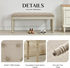 LOULENS 43.9" Linen Fabric End of Bed Bench, Vintage French Upholstered Button Tufted Entry Bench, Window Seat with Carved Wood Legs for Bedroom, Living Room, Entryway, Foyer, Hallway, Light Brown