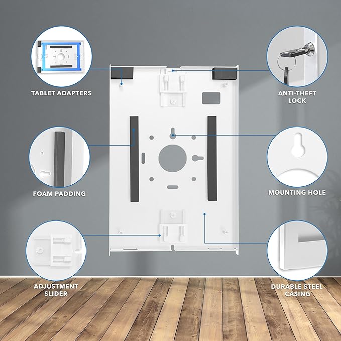 Mount-It! Anti-Theft Tablet Wall Mount, Low Profile Wall Kiosk with Secure Lockable Steel Enclosure, Locking Tablet Mount for iPad Generations 7-10, Pro, Air, 10.2 inch, 10.9, White