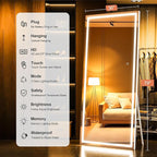 Full Length Mirror with Lights, 79" x 36" LED Lighted Floor Standing Body Mirror, Dimmable & 3 Color Lighting for Bedroom, Cloakroom, Dressing Room, Tempered Glass, Square White