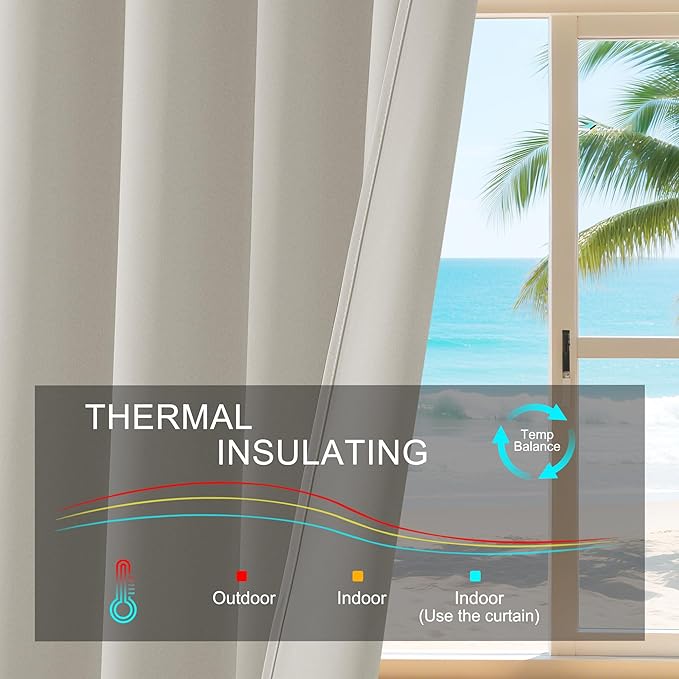 PONY DANCE Blackout Curtains for Bedroom 90 inches Long 2 Panels Set, Thermal Insulated Rod Pocket Black Out Window Drapes, Noise Reducing Window Treatment for Living Room(W52 x L90 inch, Cream)