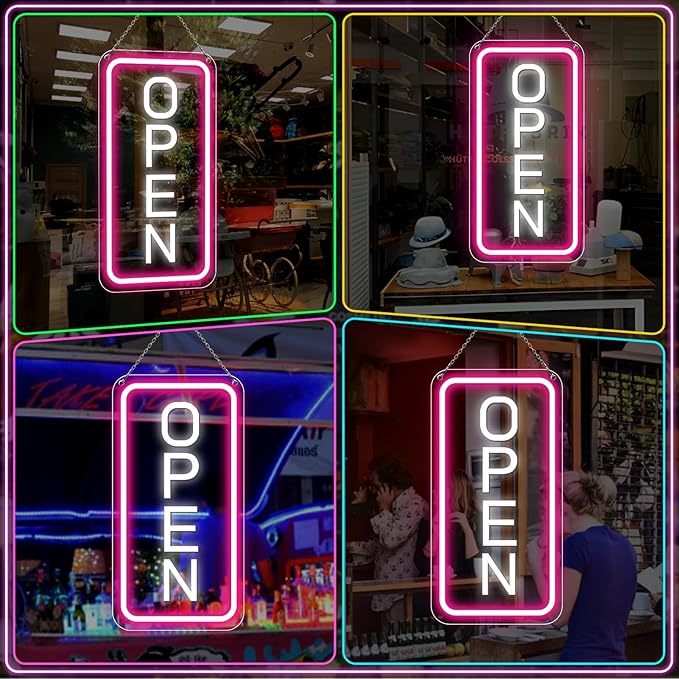 inShareplus 22.8"x 11.8" Open Signs for Business, Super Bright Sign Open, Neon Open Sign with ON/OFF Switch adapter, Electric Light up Sign for Stores, Restaurants Window (Pink&White Vertical)
