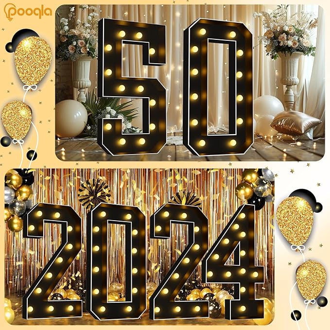 Pooqla 4 FT Light Up Marquee Numbers, Black Marquee Number Lights 4 Feet Tall for 9th 19th 90th Birthday, Giant Letter Big Mosaic Numbers for Balloons Party Anniversary Wedding Decorations, Number 9