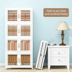 Large Clear Stackable Storage Bins with Lids, 597QT-99.5QT*6Tier Foldable Cabinet for Closet Organizers, Plastic Storage Box with Wheels White