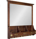 Kate and Laurel Stallard Decorative Wood Home Wall Organizer Mirror with Pockets and Key Hooks, Walnut Brown
