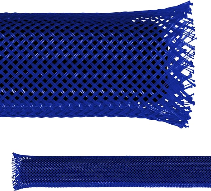 Electriduct 2" PET Expandable Braid Sleeving Flame Retardant Flexible Wire Mesh for Cord Management and Cable Protection - 10 Feet - Blue