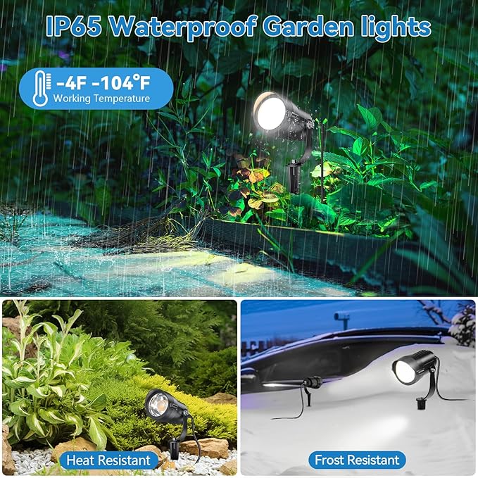 HIBOITEC 12W Spot Lights Outdoor 120V Landscape Lighting Waterproof Spotlight with 4.9ft 3-Plug LED Plug in Landscape Lights for Yard Gardern Decorations 5000K 2Packs